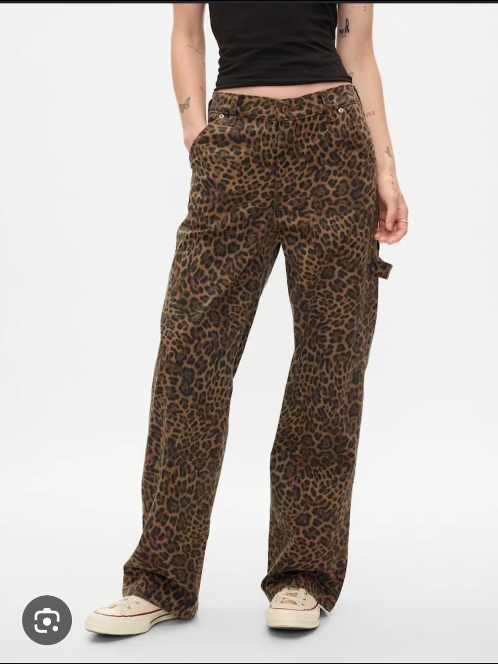 GAP 90's Loose Carpenter Mid Rise Leopard-Print Wide Leg Pant